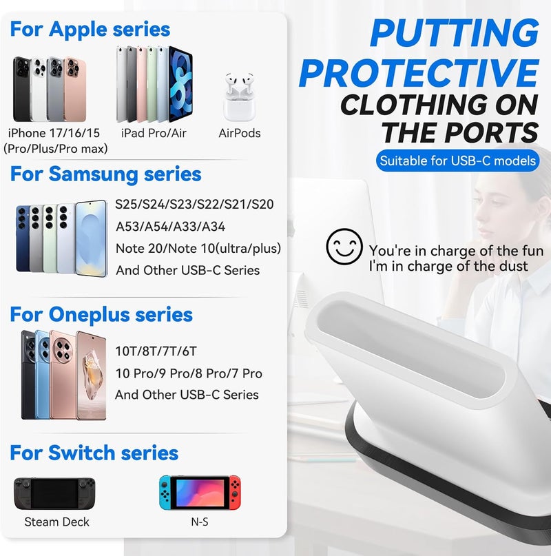 joremx Store USB C Dust Plug, 4 Pack Type C Anti Dust Plug Cover for iPhone 17, 16, 15 Series, Galaxy S22/S21/S20 and Other USB-C Devices, Charging Port Protector Cap with Cleaning Brush (Black) - Image 5